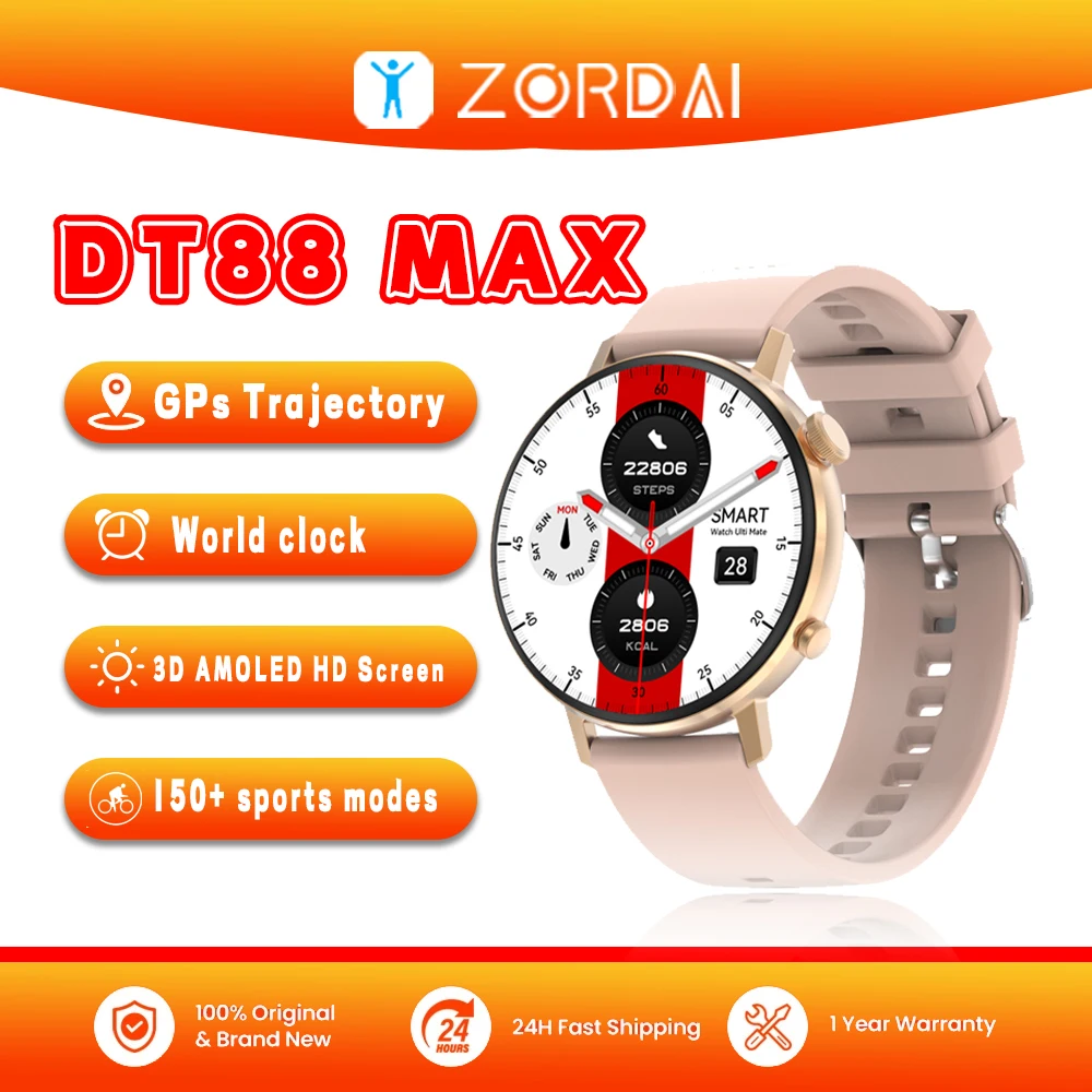 Zordai DT88 MAX Women Smart Watch AMOLED Heart Rate GPS Sport Ftiness Watches Ip68 Waterproof NFC AI Voice BT Call Smartwatch