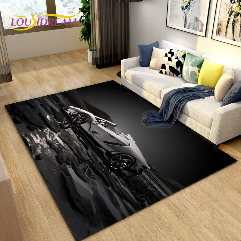 New 3D Sports Car Concept Car Area Rug,Carpet Rug for Living Room Bedroom Sofa Doormat Decoration, Kids Play Non-slip Floor Mat