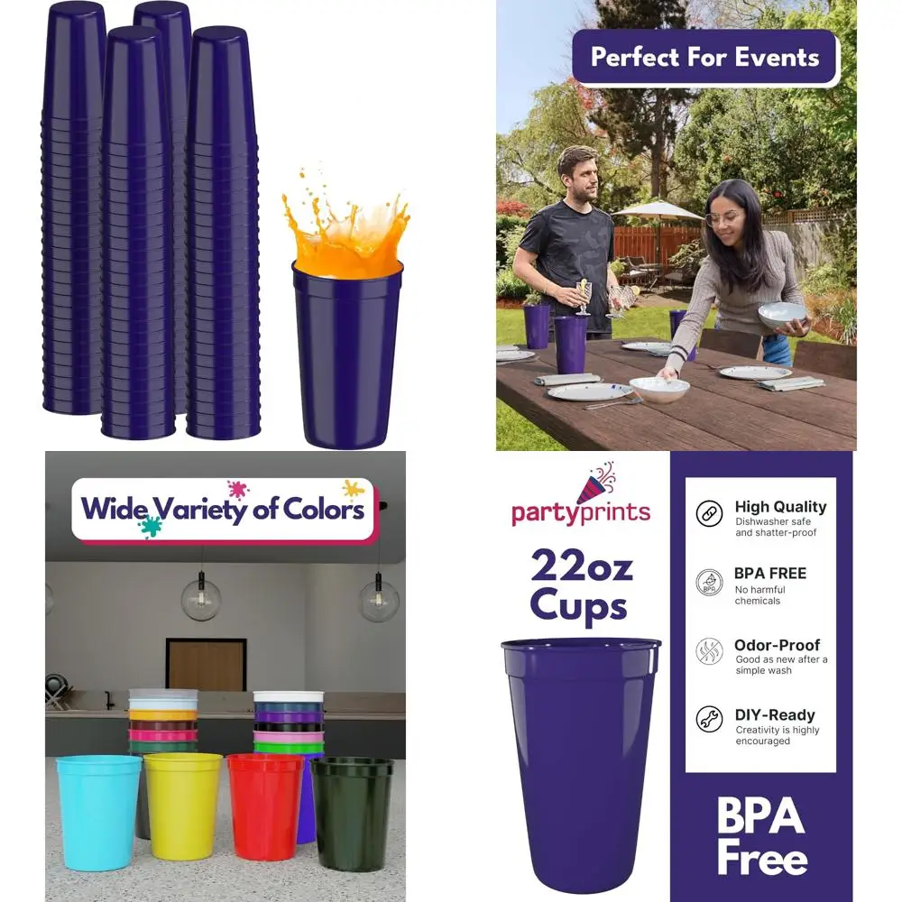 

Purple Reusable Plastic Cups, 100 Pack 22 oz Stackable Food-Grade Cups for Party Beverages and Food Serving