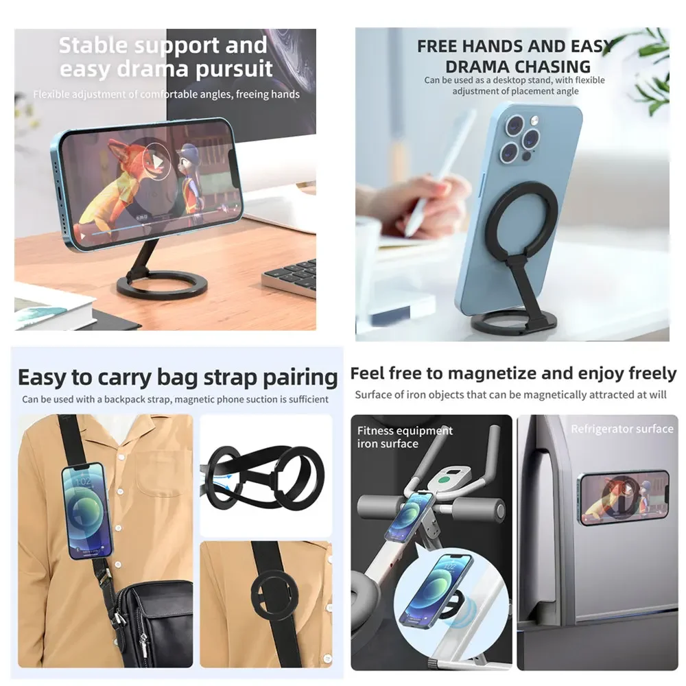 Double-Sided Magnetic Phone Holder Aluminium Foldable Phone Ring  Stand For MagSafe iPhone 15 14 13 Pro Max Huawei Samsung