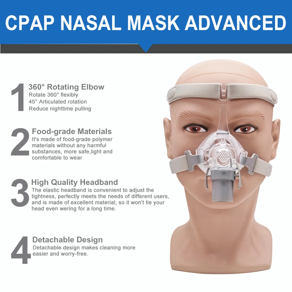 YUWELL Nasenmaske CPAP-Maske mit Kopfband und Silikon-Gelkissen für Auto-CPAP-Geräte, Schlafapnoe-Nasenmaske, Anti-Schnarch-Maske – Detail 7