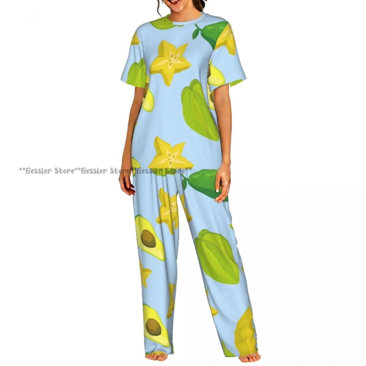 

Women Pajama Sets Lounge Sleepwear Tropical Fruits Short Sleeve Nightwear