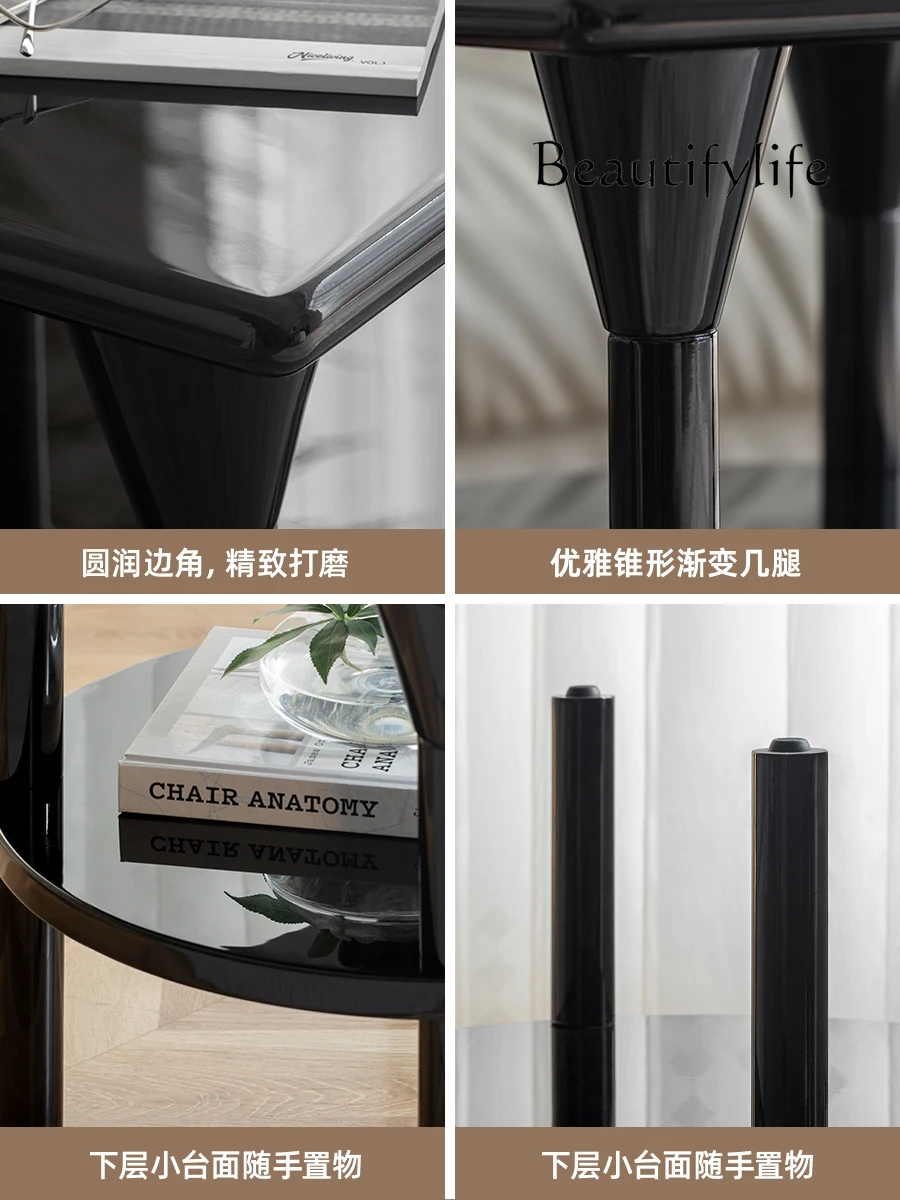 Medieval Nordic style small side table storage modern simple coffee table black bedside table living room corner