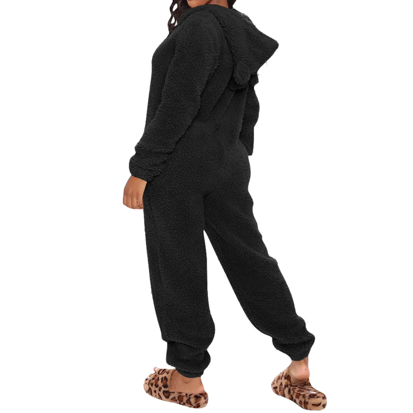 Winter Warm Pyjamas Women Onesies Hooded Fluffy Fleece Jumpsuits Sleepwear Nighties Zipper Long Sleeve Romper Pajama Homewear