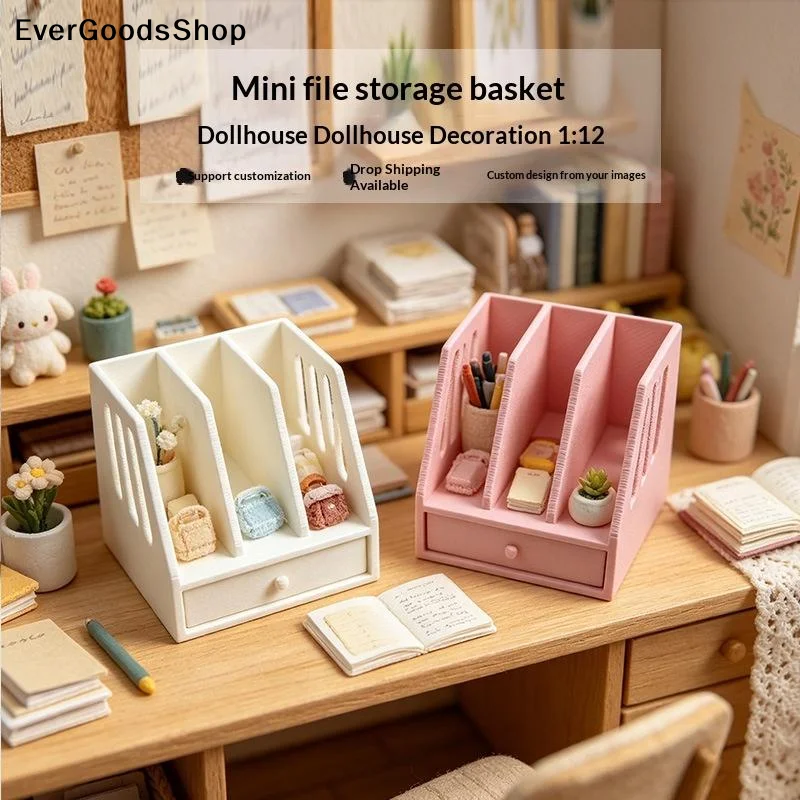 New 1Pcs Miniature Desktop Storage File Basket For 1/12 Dollhouse Mini File Cabinet Scene Playhouse Toy Ornament