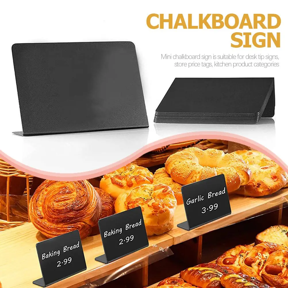2 L Shaped Mini Blackboard Sign Rewritable PVC Chalkboard Memo Board Table Signs Kitchen Notes Food Labels Party Buffet Wedding