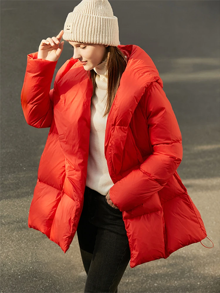 AMII Minimalism 2022 Winter New Lightweight Hooded Down Coats White Duck Down Jacket Women Warm Fashion Long Clothing 12120285