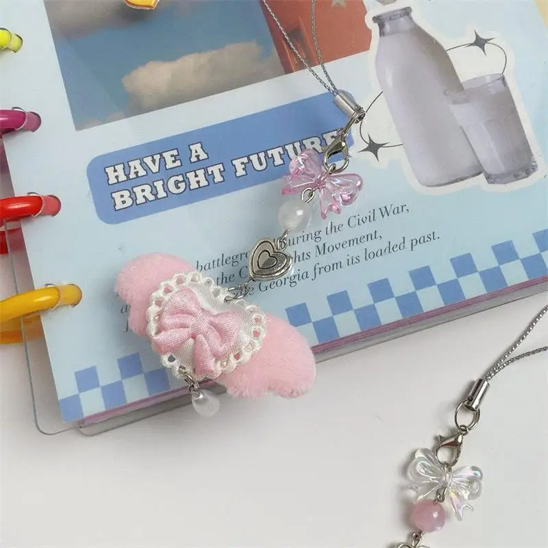 Anti perdido telefone corrente saco ornamentos feminino telefone charme presentes bonito doce asas de anjo bowknot telefone cordão cinta chaveiro pingentes