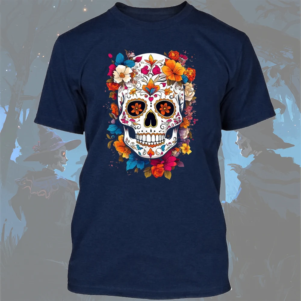 تي شيرت جمجمة السكر |   تي شيرت La Catrina Day of The Dead Halloween للجنسين تي شيرت قطني مطبوع للرجال على الطراز القوطي
