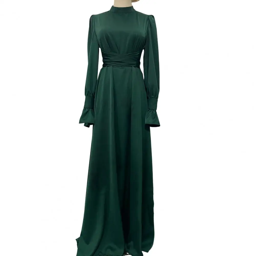 Vestido maxi folgado feminino, vestido elegante, elegante, gola com gola alta, Linha A, Outono, Festas de compras