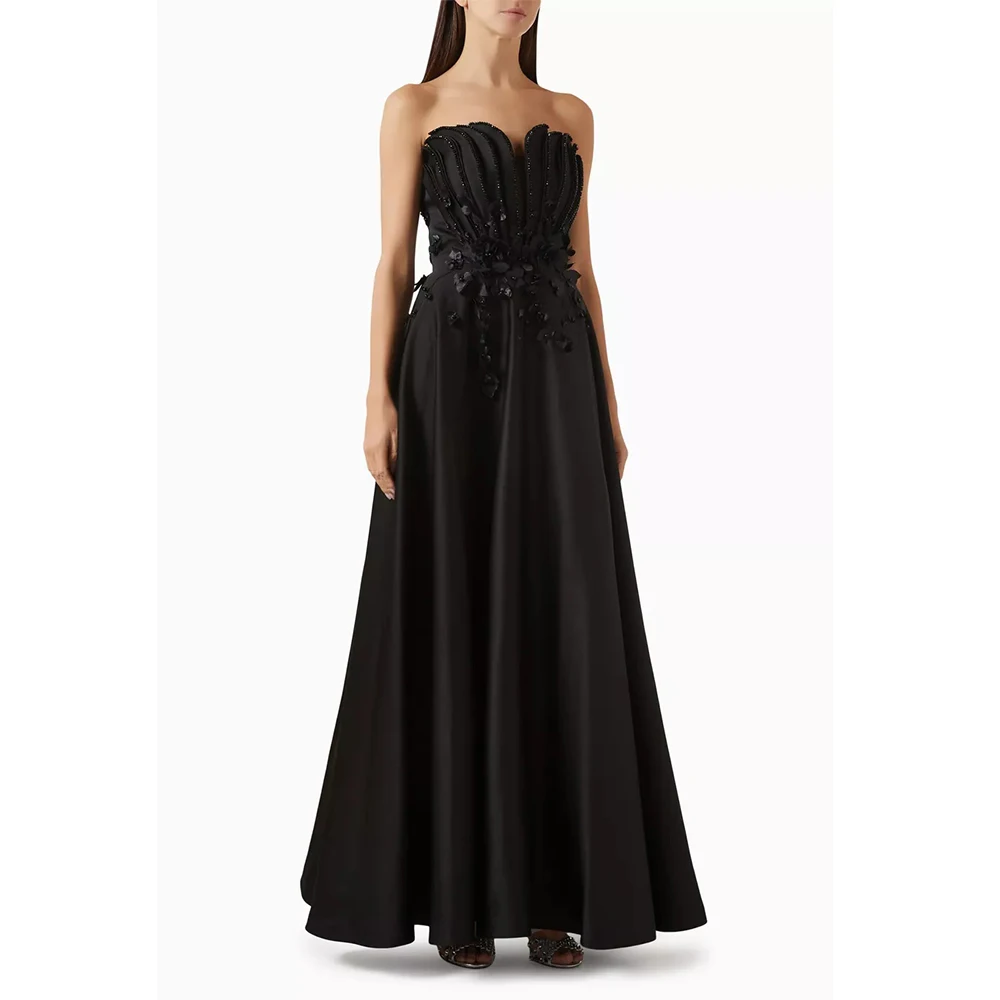 فستان سهرة كلاسيكي عالي الجودة من الساتان بطول الأرض بدون حمالات بدون أكمام فستان حفلة موسيقية مطرز بالخرز فيستدوس دي فييستا حسب الطلب