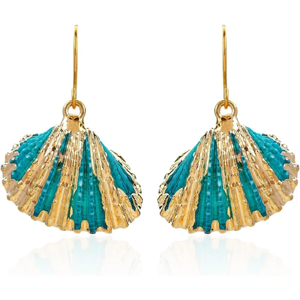 

Beach Summer Sea Shell Earrings Tropical Natural Scallop Boho Dangling Set Vacation Light Formal
