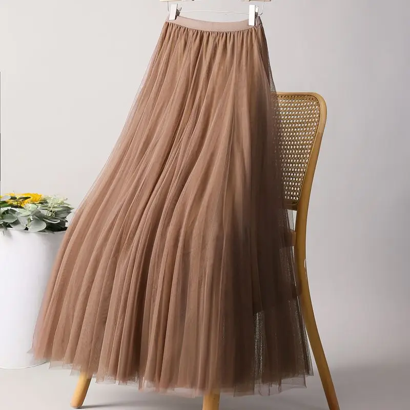 Beach Vacation 720 Degree Tulle Skirt Women High Waist Slimming Maxi Long Mesh Skirt with Good Drape for Casual Daily Party