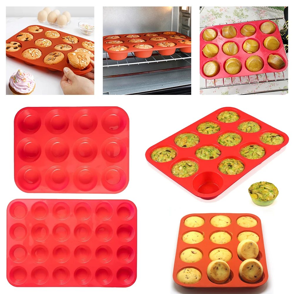 12/24Holes Silicone Cupcake Pan BPA Free Silicone Round Mold Cookies Fondant Baking Pan Steamed Cake Mold for Making Tart Bread