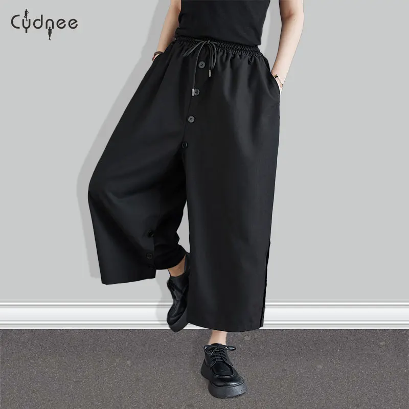 Women Wide Leg Pants With Pockets High Waist Loose Culottes Business Work Palazzo Pants Casual Y2k Jogger Relaxed Track Pants