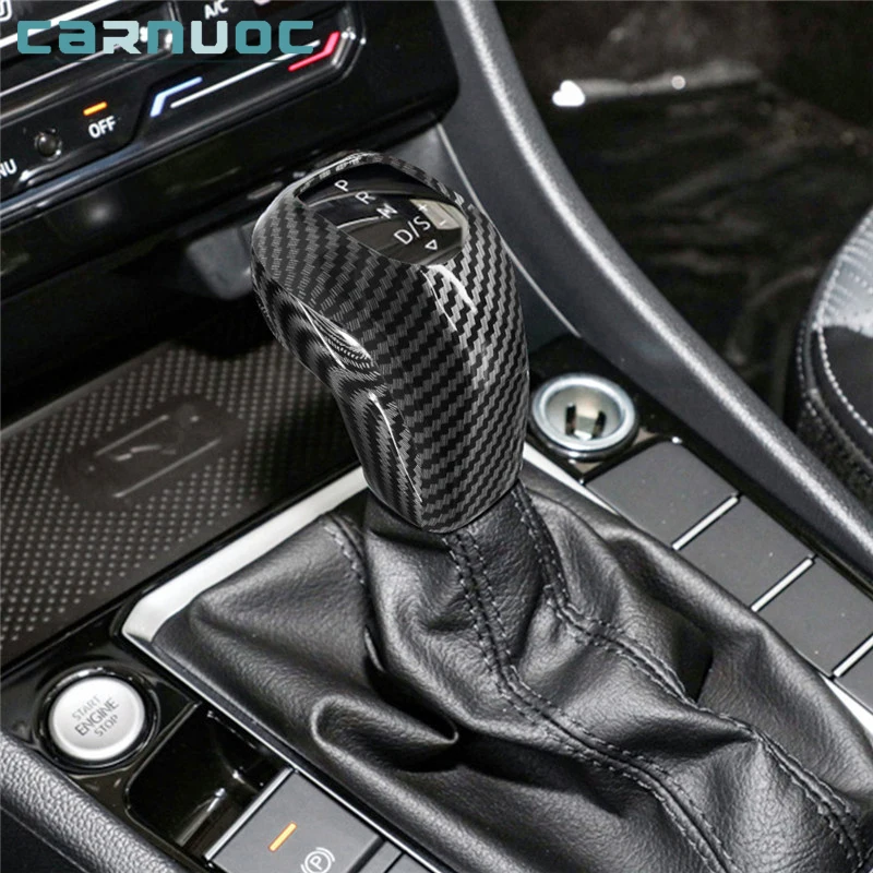 

2Pcs For Volkswagen Sagitar Tacqua Tayron Polo Plus Tcross 2019-2020 Carbon Fiber Car Gear Shift Knob Gear Head Cover Case Trim