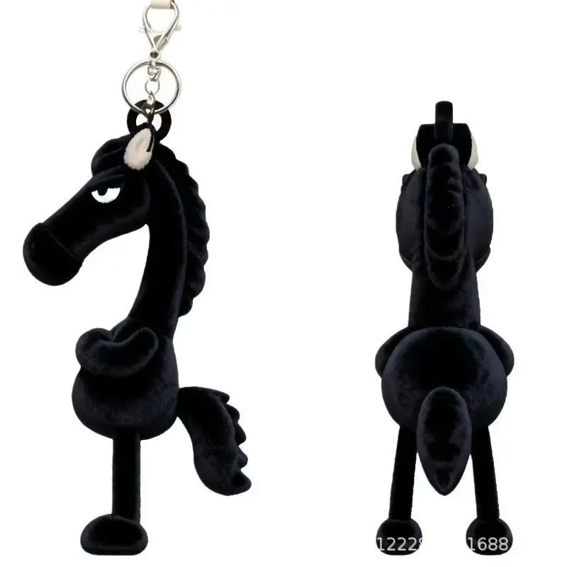 سلسلة مفاتيح على شكل حصان أسود عالية الجودة من القطيفة على شكل حصان أسود من القطيفة سلسلة مفاتيح رائعة مصنوعة يدويًا على شكل حصان الفروسية لولادة