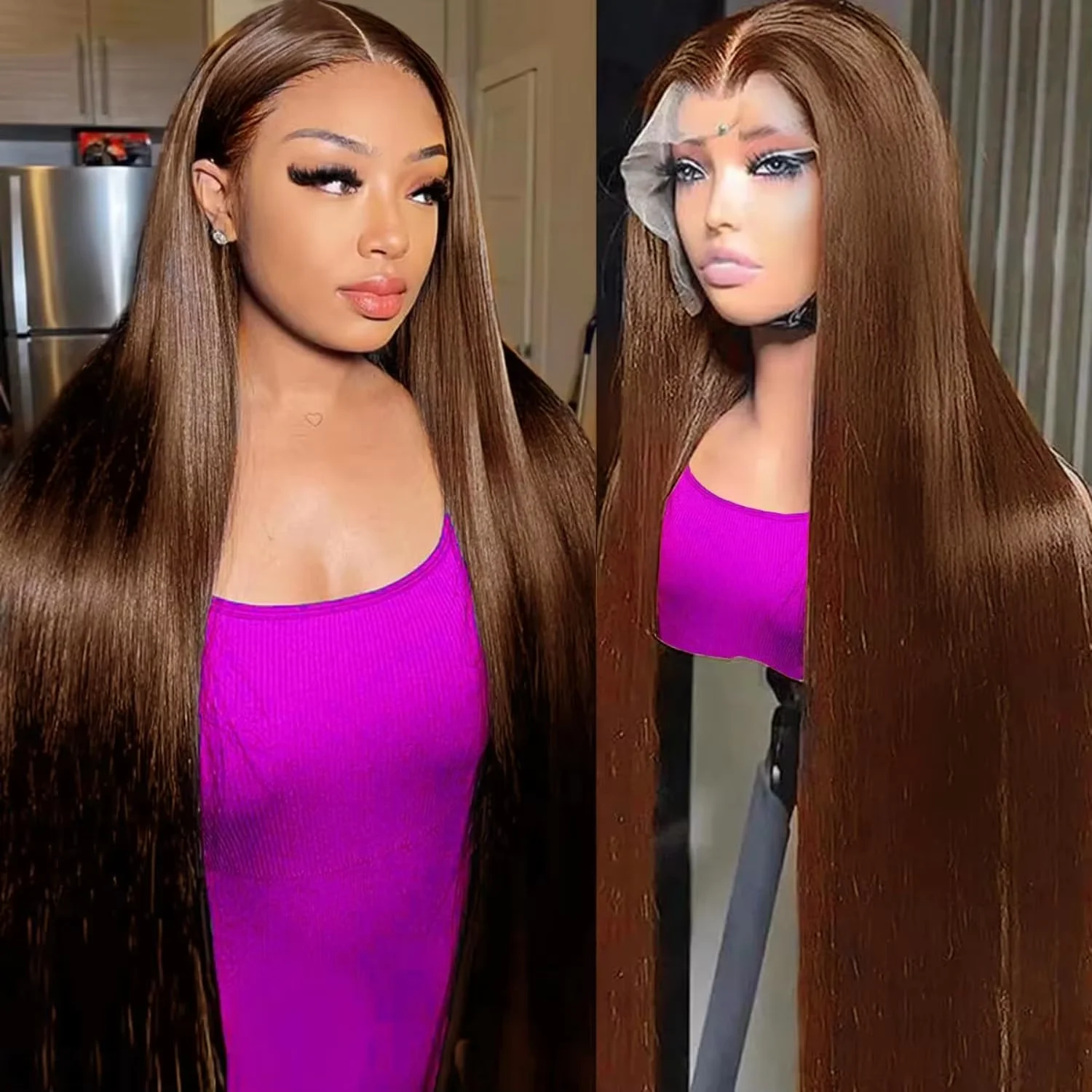 

40 Inch Chocolate Brown Lace Front Human Straight Hair Wigs For Black Women Brazilian Pre Plucked 13x4 13x6 HD Lace Frontal Wigs