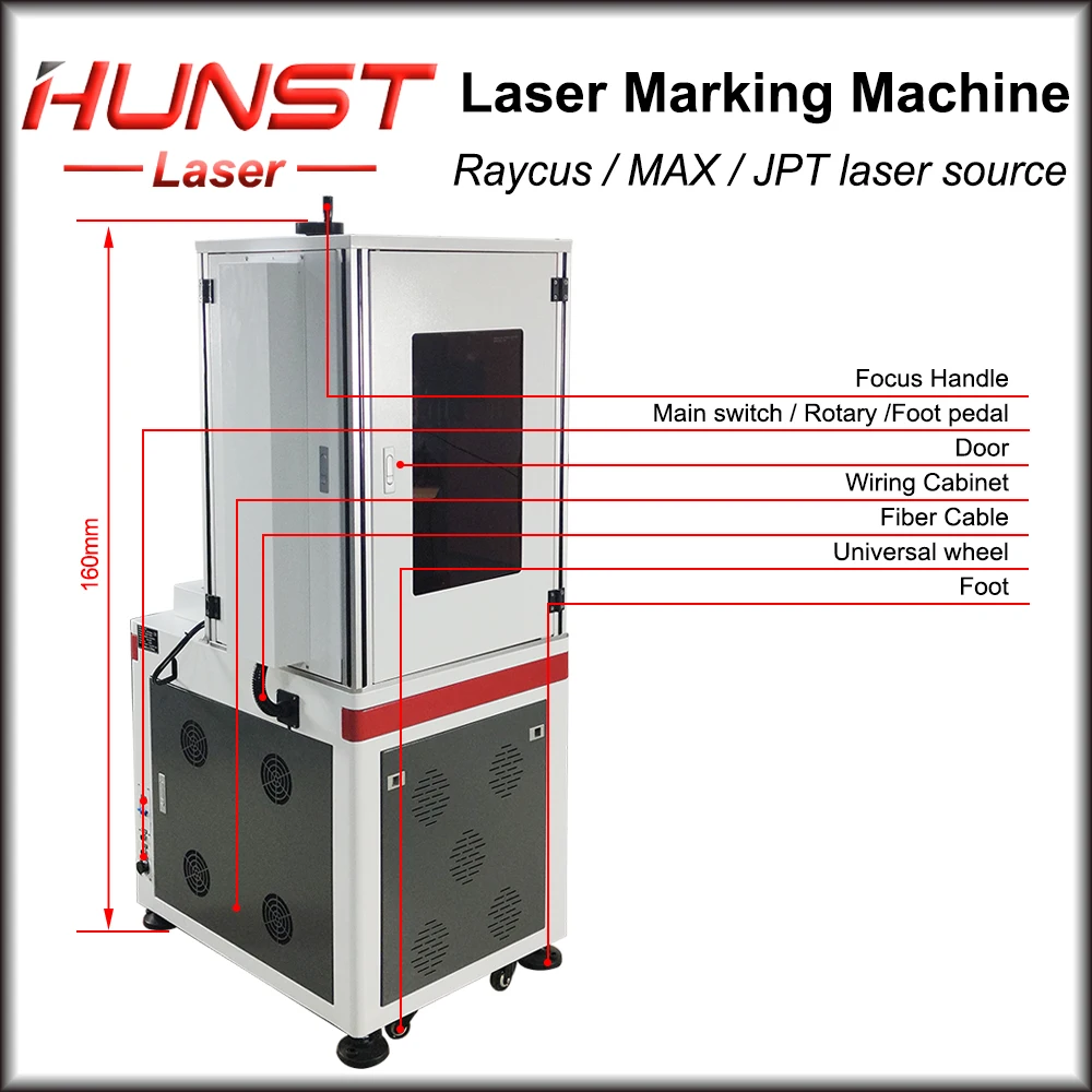 Hunst Enclosed Fiber Marking Machine MAX/JPT/Raycus Fiber Laser 20W 30W 50W 100W for Gold Silver Metal Plastic Engraving Cutting