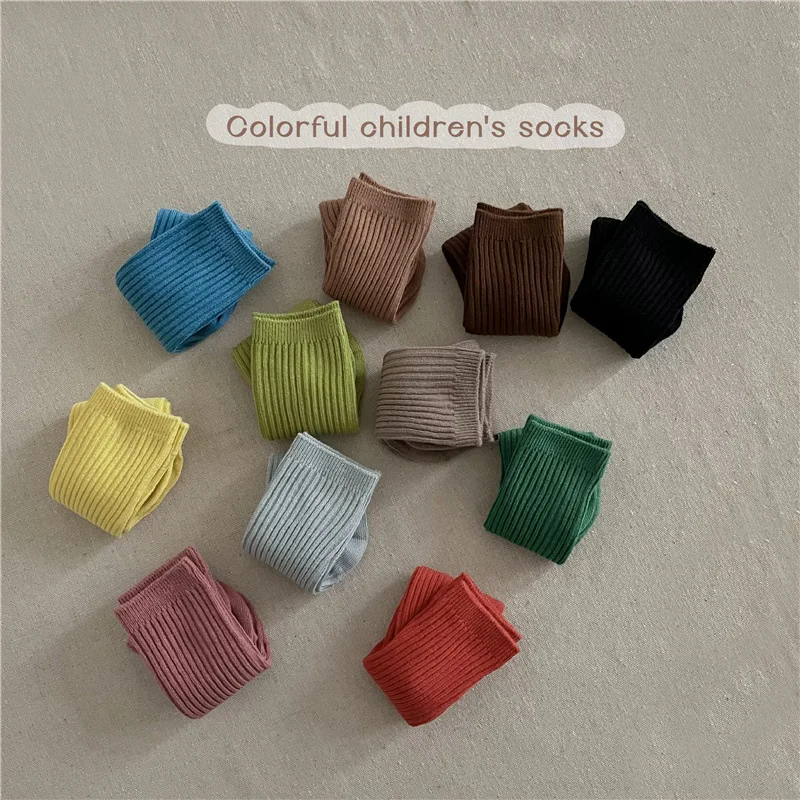 1 Pairs Candy Color Children Socks Soft Cotton Double Needle Spring Kids Tube Socks Girls Boys School Sports Socks For 1-12Year