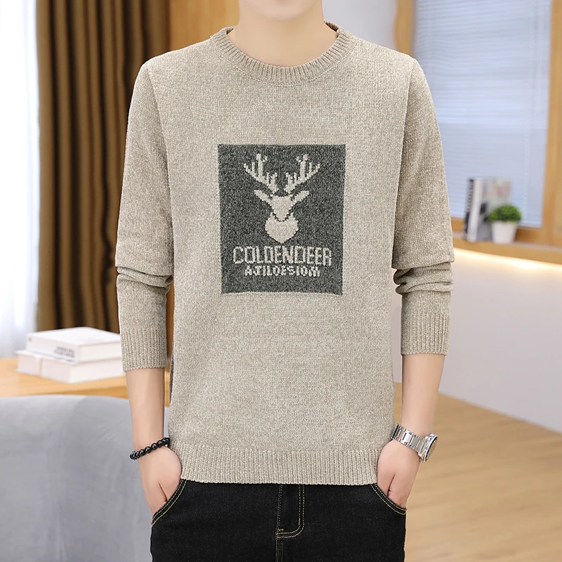 

Зимний Cisas с принтом оленя, облегающий вязаный свитер на подкладке, мужской базовый слой, удобный дышащий повседневный топ