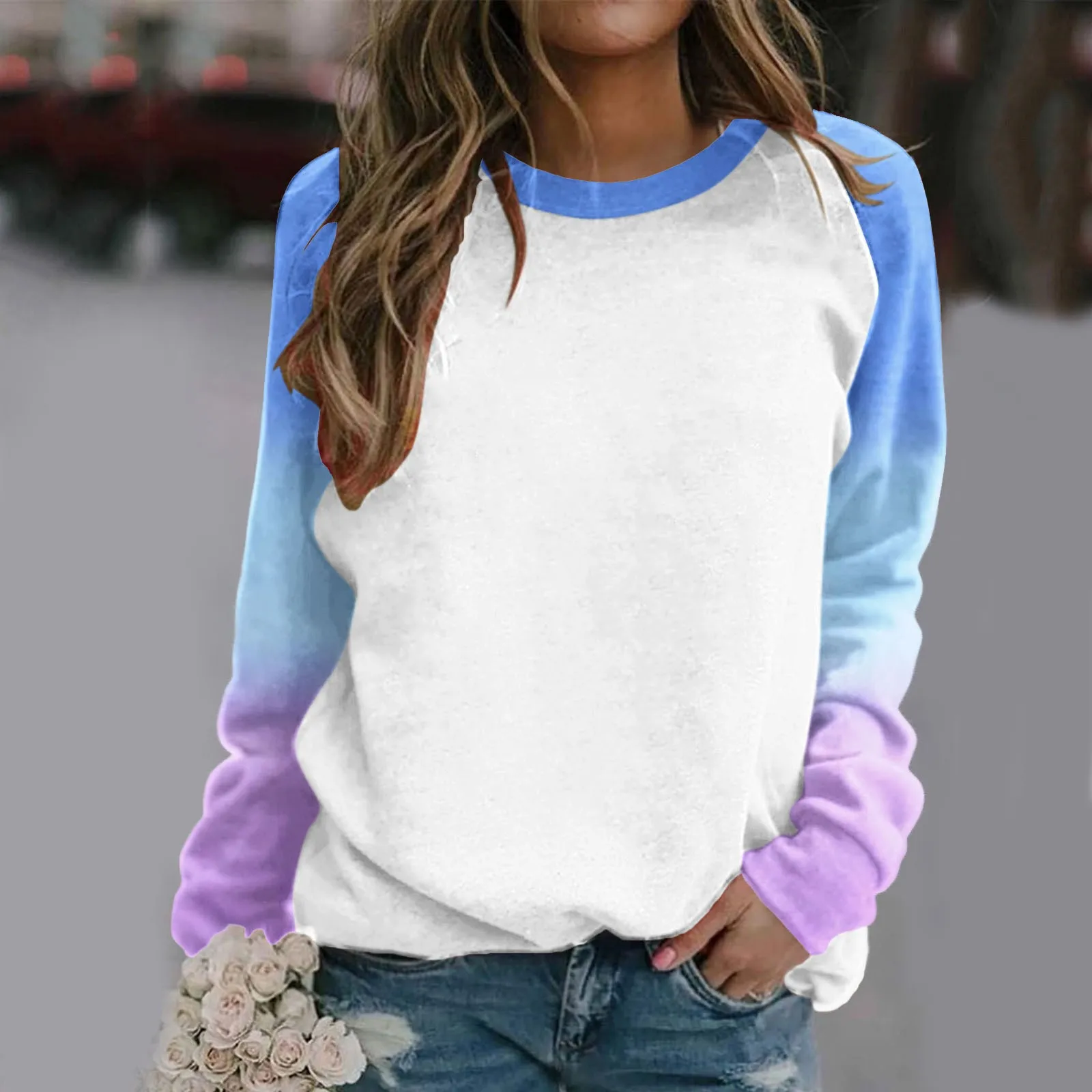 Women's Color-Changing Printed Casual Sweatshirts Crew Neck With Shoulder Sleeve Long Sleeve Hoodie Autumn And Winter Warm Tops