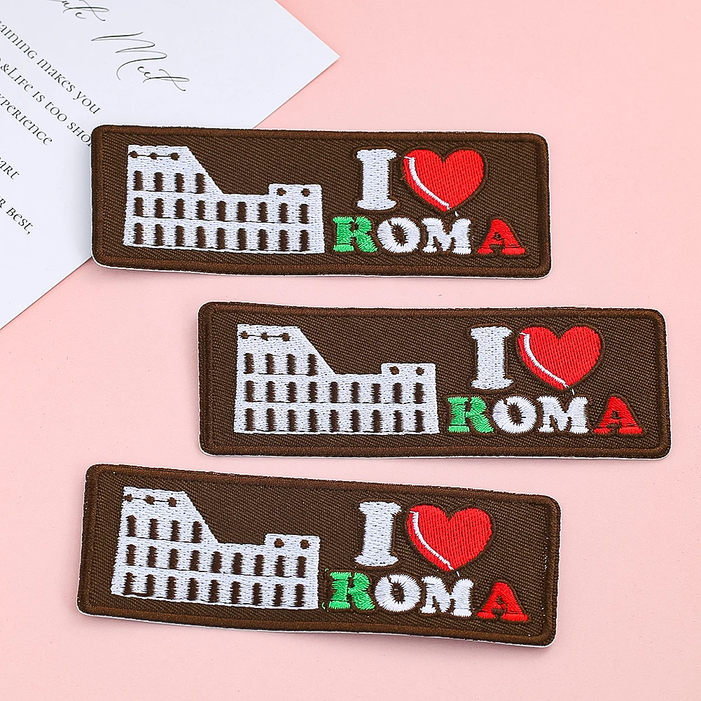 2PCS  Embroidery Patch I Love ROMA Sticker Custom Iron on Transfers for Clothing DIY Apparel Sewing Supplies Badge Accessories