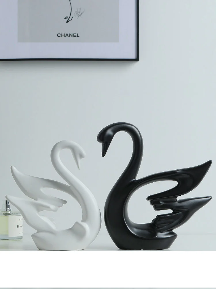 Modern Ceramic Animal Figurines Swan Couple Decoration Crafts Home TV Cabinet Furnishings Ornaments Office Desktop Accessories