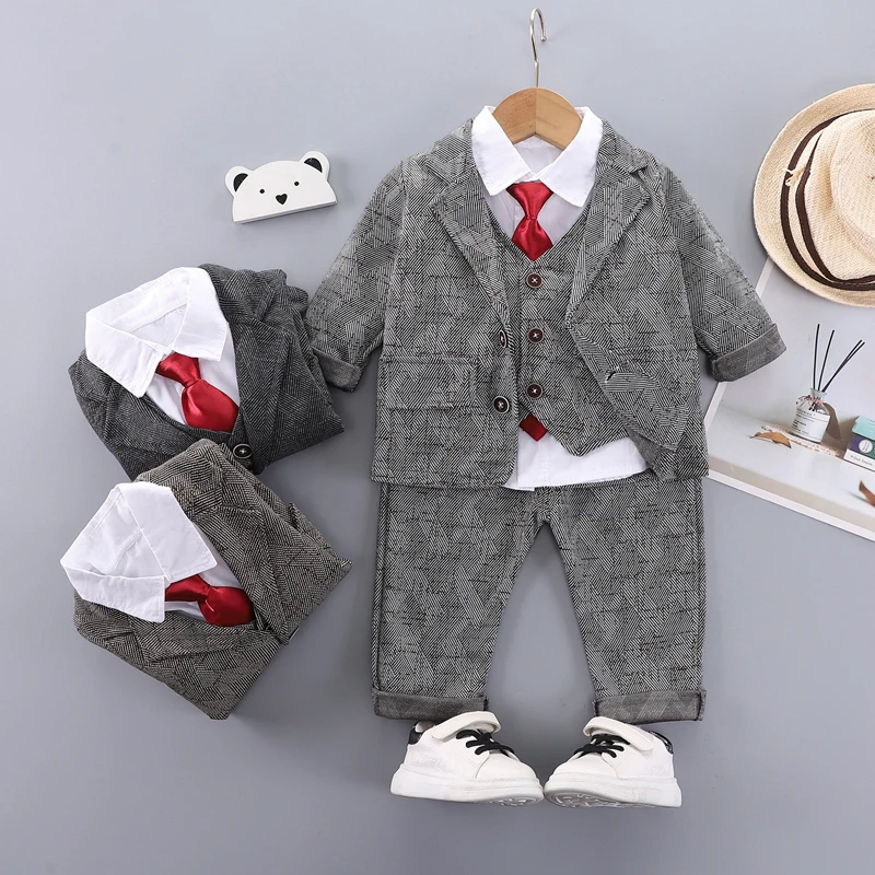 New Spring Autumn Baby Clothes Suit Children Long Sleeved Coat Vest Vest Pants 4Pcs/Set Kids Boys Clothing Set Infant Tracksuits