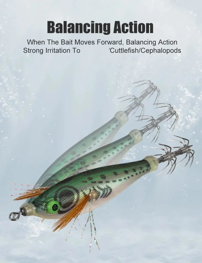 LEYDUN Luminous eye Horizontal Squid Jig Wood Shrimp Squid BKK Hook 14pcs/Set Lures Cuttlefish Shrimp Baits 썸네일 6