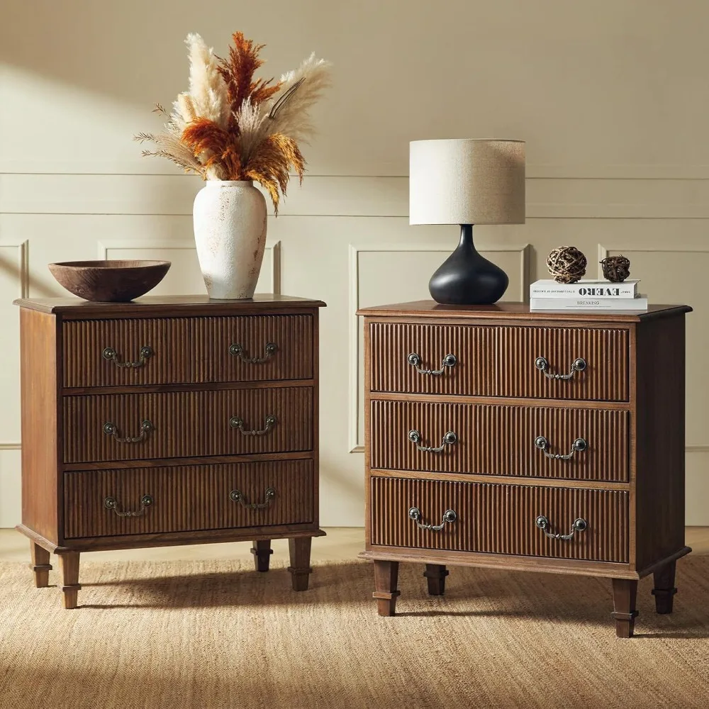 

pair of 30" french-style nightstands in paulownia wood with charging station, walnut finish