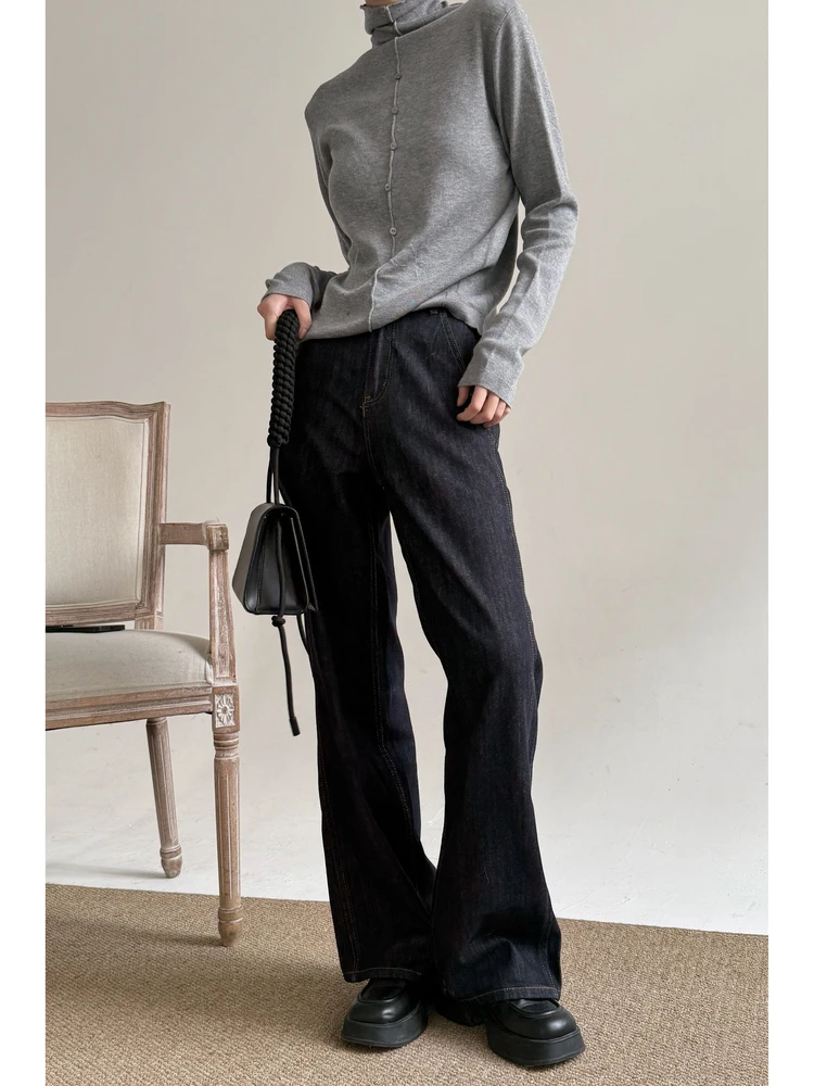 

Женский вязаный свитер с высоким воротником и пуговицами, облегающий, осенне-зимний, универсальный, однотонный