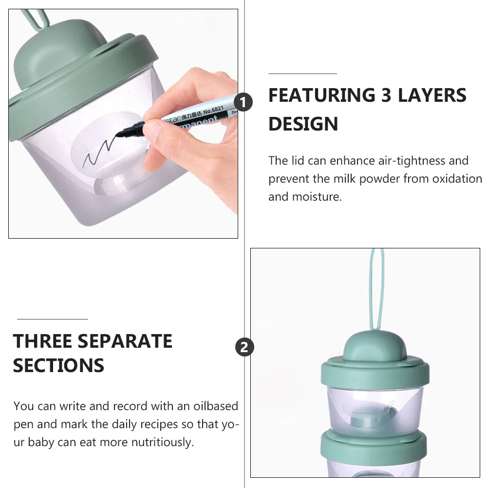 

Baby Food Organizer 3 Compartments Snack Container Durable Compact Size for Travel Stackable Milk Powder Box with Oil Pen