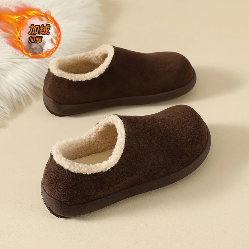 حذاء جديد بكعب مسطح من القطيفة بمقدمة مستديرة لخريف جديد للزوجين حذاء قطني مقاوم للرياح ودافئ لفصل الشتاء حذاء منزلي قطيفة غير رسمي