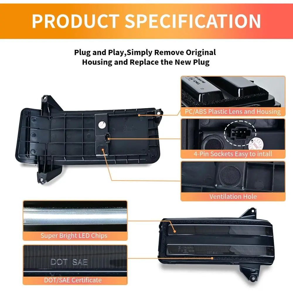 2020-2024 سيلفرادو/سييرا 2500/3500 إشارات الانعطاف الكهرمانية المتتابعة LED مع DRL الأبيض، عدسة دخان مكونة من قطعتين #3