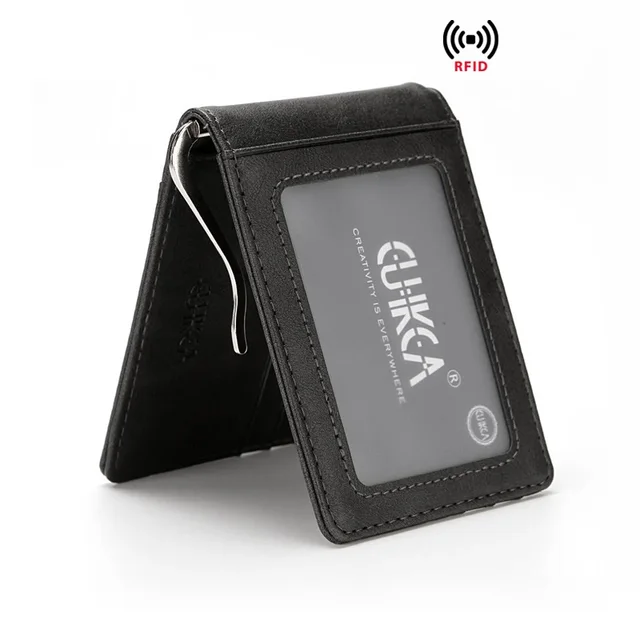 Męski portfel Rfid klip na pieniądze minimalistyczny metalowy klip gotówkowy skórzana portmonetka dla mężczyzn luksusowy projektant marki szczupły mężczyzna portfel z saszetką na karty
