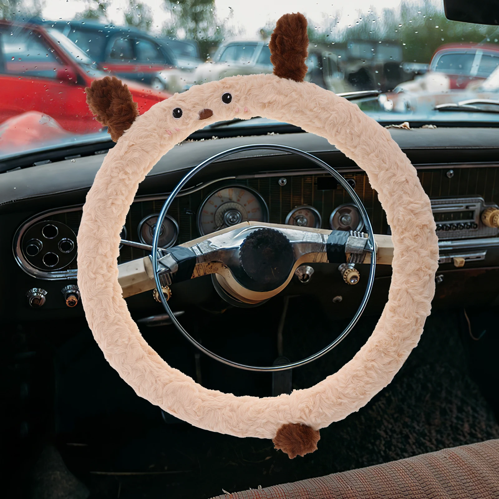 

Steering Wheel Cover Furry Car Accessories Cute Kawaii Warm Womens Non Slip Universal Fit All Seasons Soft Material Easy