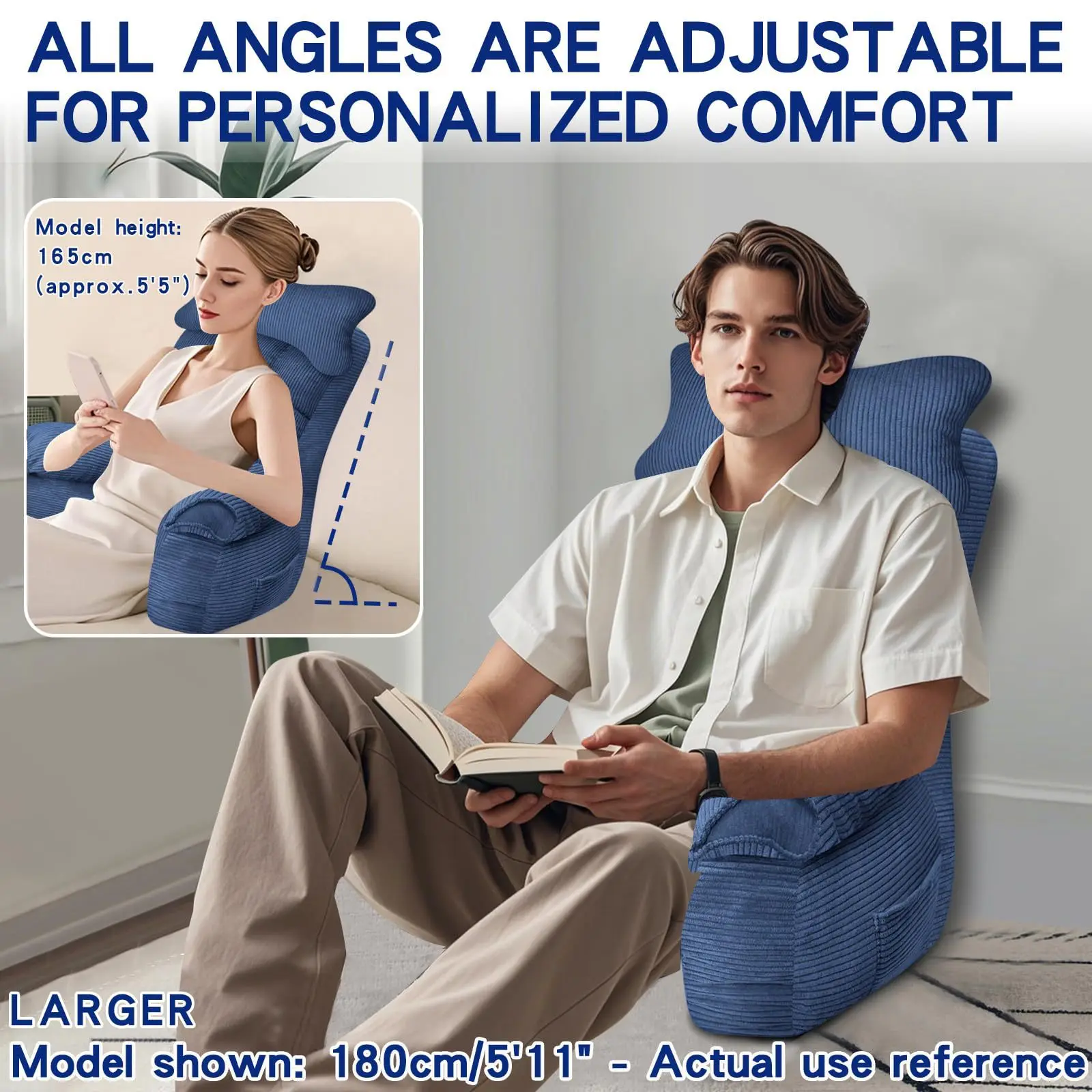 

Ergonomic Lumbar Support Pillow 2 in 1 Lumbar and Back Support Stripe Reading Pillow Cover Removable and Washable Bed, Sofa