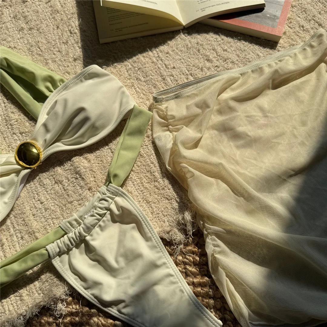 Mit Rock-Spleiß, hoch geschnittenem Bikini, Damen-Badebekleidung, dreiteiliger Bikini-Set, Badeanzug, Badebekleidung, Schwimmbekleidung V6582 – Detail 18