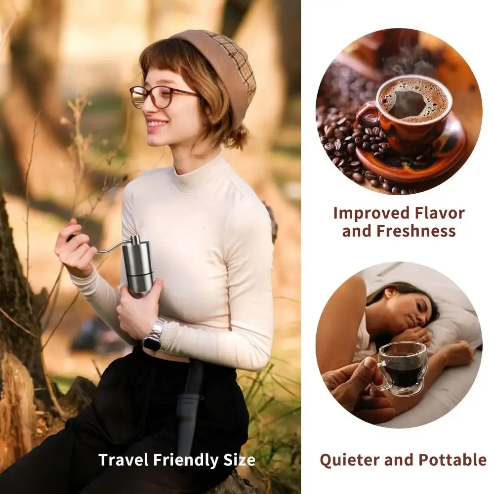 

5-Gears Adjustable Coffee Bean Grinder Clear Bin Detachable Hand-Cranked Coffee Mill Comfortable Handle Effort Saving