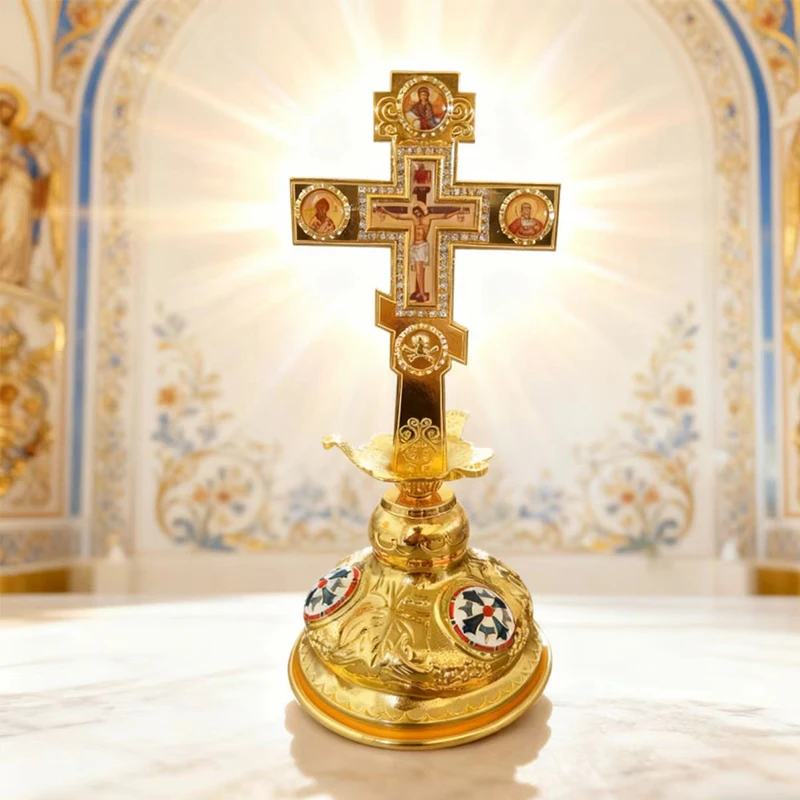 جديد 2026 صليب أرثوذكسي نعمة الصليب مع حامل للكنيسة ديكور المنزل شغف أيقونة يسوع الأحمر والأزرق إنومال الصليب هدية