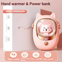 Ogrzewacz do rąk 3 w 1 i Power Bank 3000/10000 mAh Ładowanie USB z regulacją temperatury światła Szybkie ogrzewanie Uroczy ogrzewacz do rąk Zima