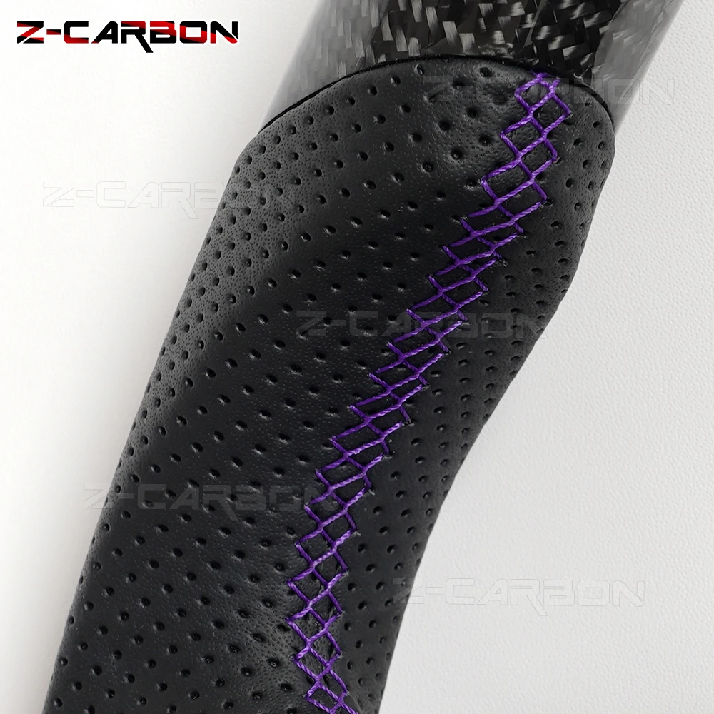 

Heated Steering Wheel Real Carbon Fiber Perforated Leather Purple Line For Dodge Charger Challenger 2015- 2025 Car Accessories