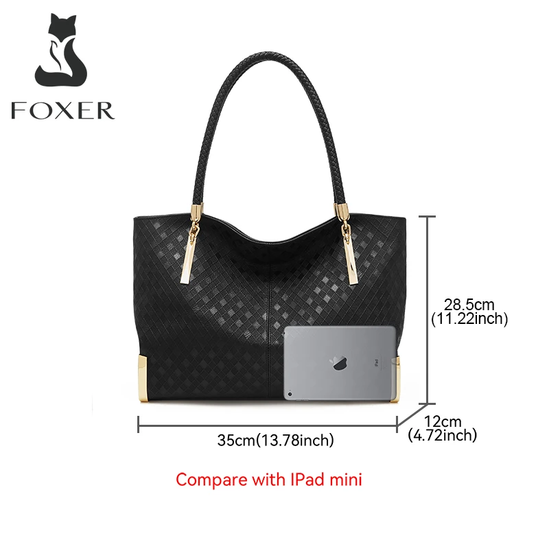 FOXER Marke Echtes Leder Handtasche Winter Frauen Original Design Schulter Tasche Luxus Tote Große Kapazität Dame Tasche Weihnachten Geschenk