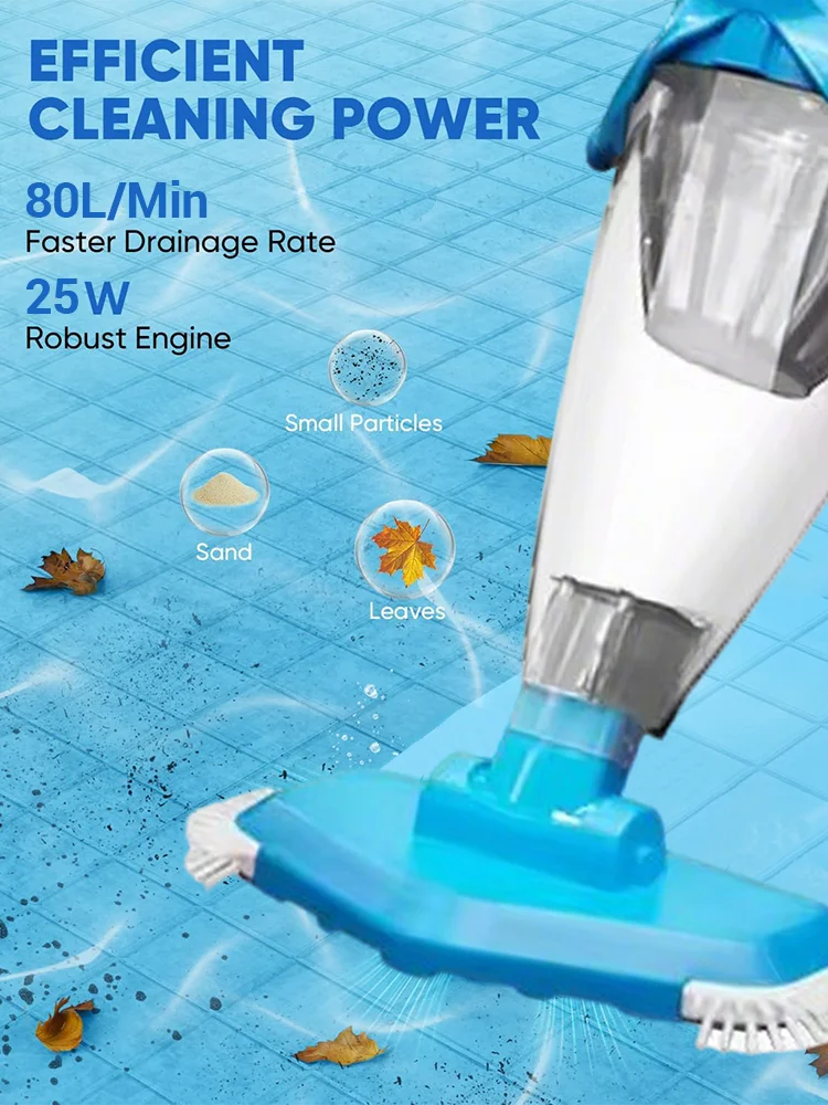 مكنسة كهربائية محمولة لحمام السباحة، مكنسة كهربائية لحمام السباحة قابلة لإعادة الشحن لأحواض السباحة الساخنة وحمامات السباحة الصغيرة مع كاشف الغمر التلقائي #2