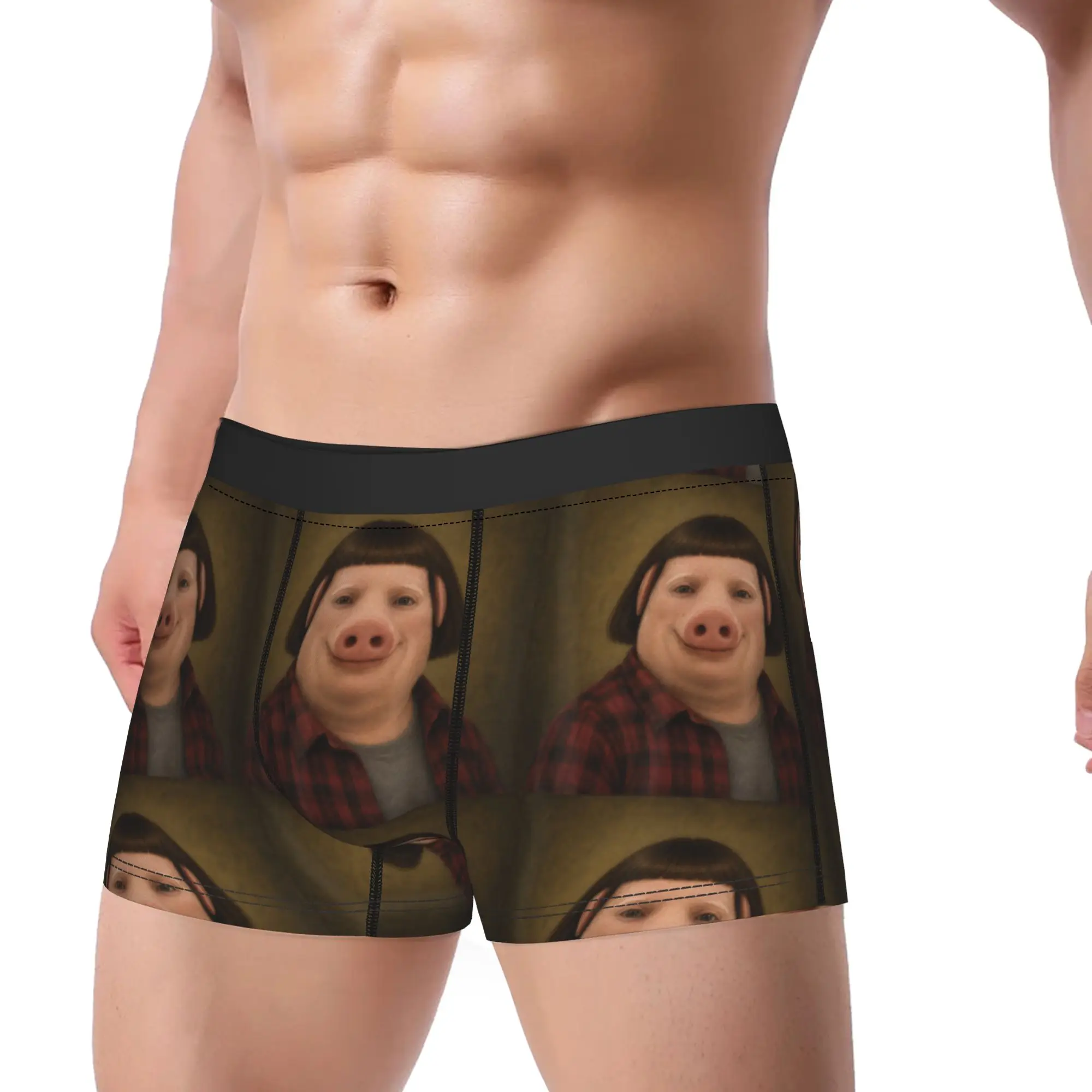 John Pork with a Bob Haircut Meme Silly Funny Brainrot Underwear Men Shorts Briefs Boxer Shorts Trenky Design Plus Size Panties view 2
