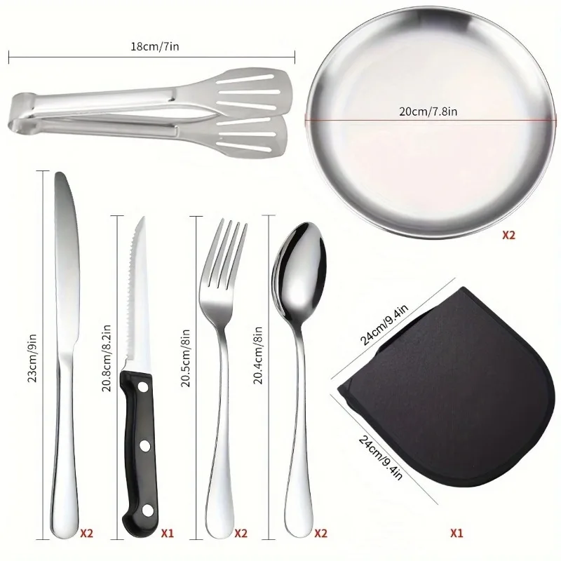 2 sets of 20PCS outdoor travel stainless steel knife, fork, spoon sets, portable tableware sets, suitable for hiking and camping