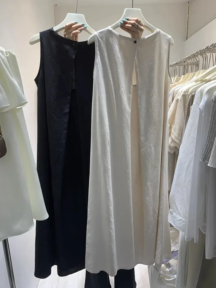 

Korean Style plus Size Long Hollow out Dress Women's Loose Fit Summer Slimming Vest Dress A-Line Skirt High Waist round Neck