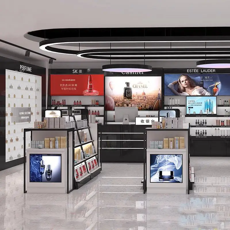 Custom.Professional مخصص الطراز الحديث متجر العطور رفوف عرض مستحضرات التجميل خزائن الخشب الورنيش مستحضرات التجميل تخزين كابي