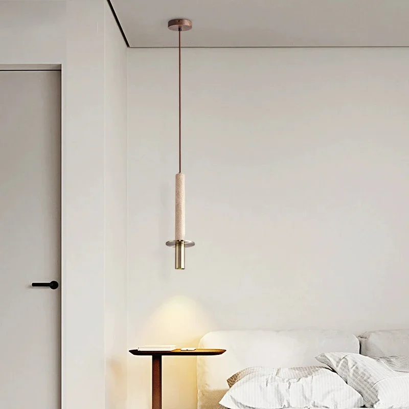 

Led Pendant Lamp Nordic Modern Chandelier Bedroom Bedside Long Line Simple Hanging Ceiling Light Home Decor Yellow Black Stone